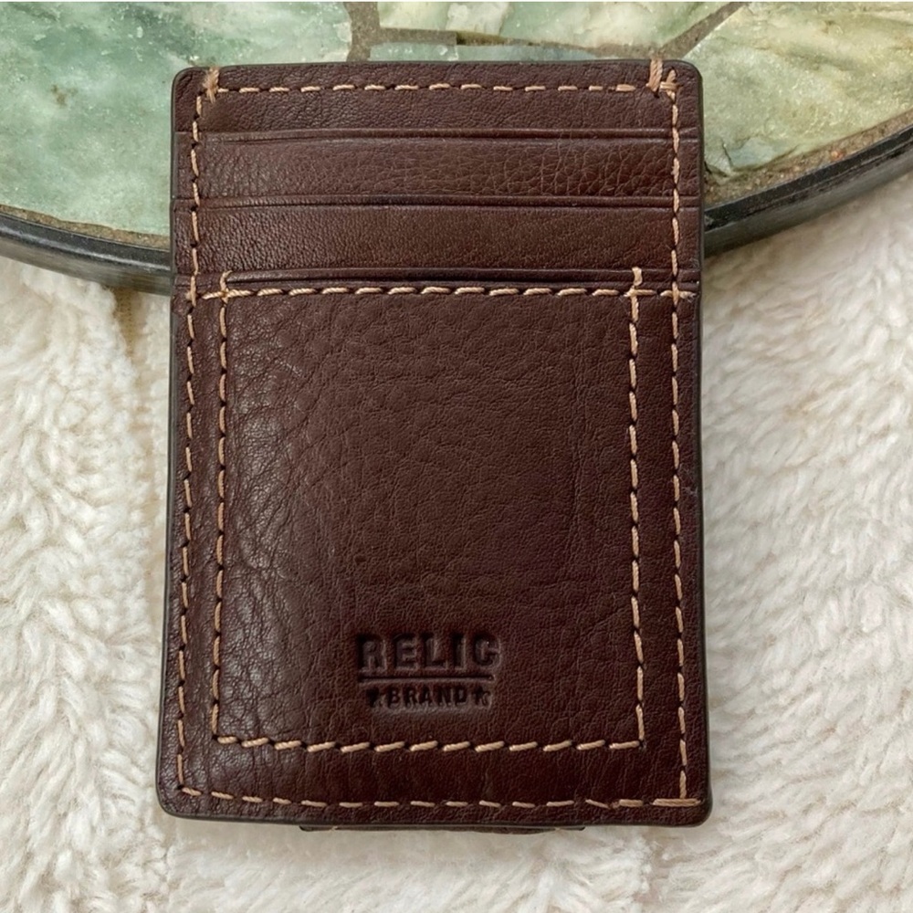 Relic Men’s Leather Magnetic Card Case with Money Clip Wallet, Brown